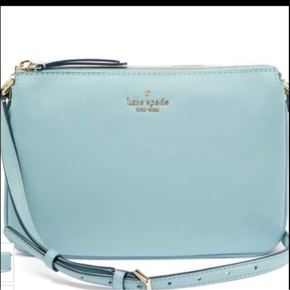 NWT Kate Spade Jackson Robin’s Egg Blue Pebble Leather Triple Gusset Crossbody - Picture 1 of 5